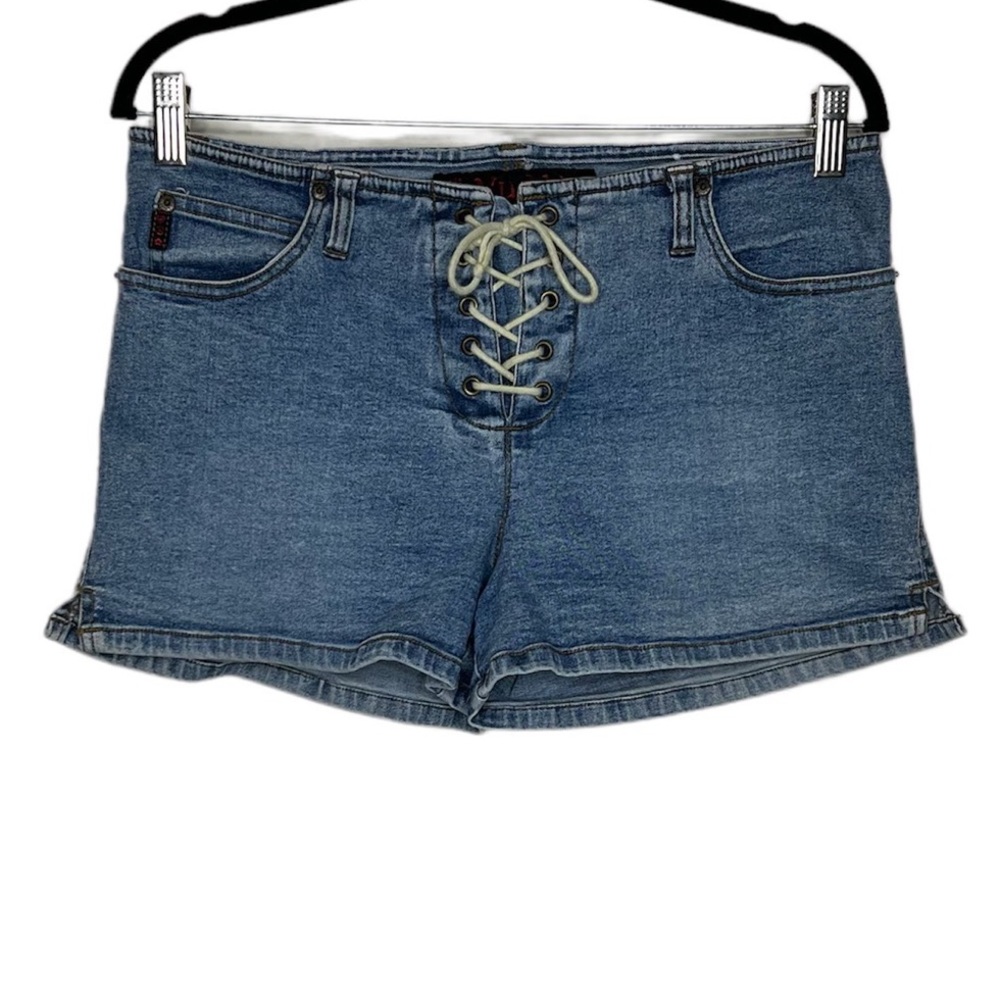 Vintage 90s Y2K Mudd Front Lace Up Denim Shorts